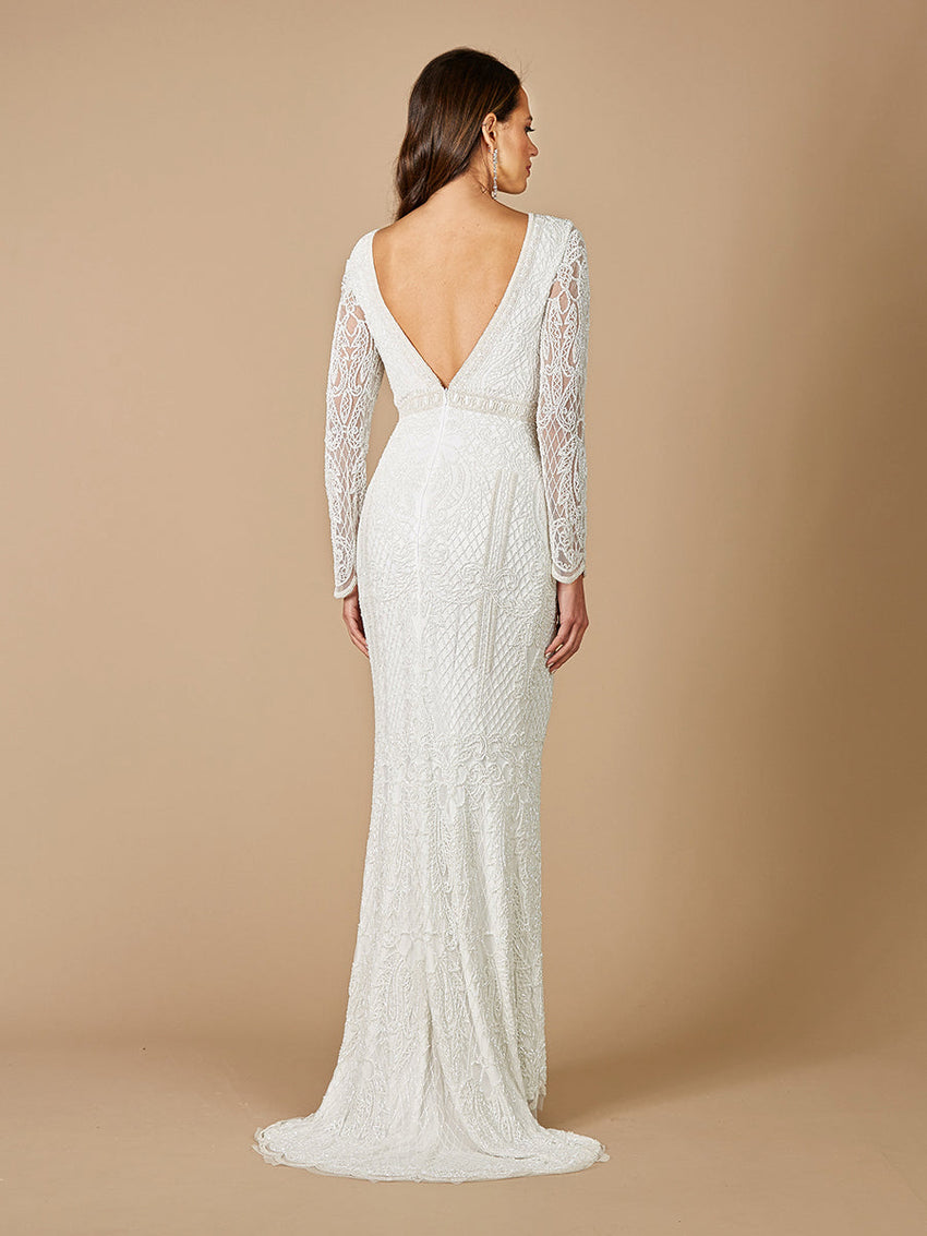 Lara Flora Beaded Long Sleeve Wedding Gown - Glamourous Grace