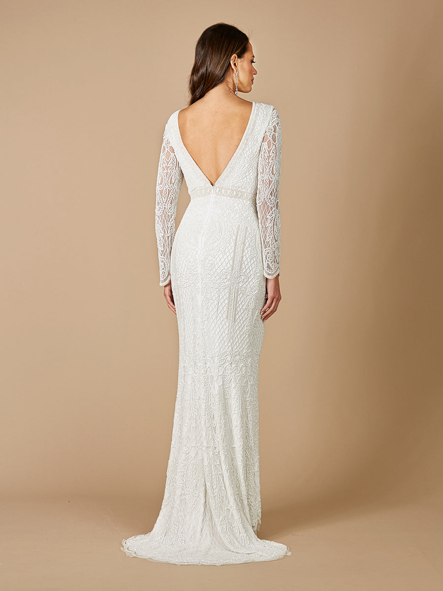 Lara Flora Beaded Long Sleeve Wedding Gown - Glamourous Grace