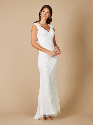 Lara Fabiana Cap Sleeve Beaded Wedding Gown - Glamourous Grace