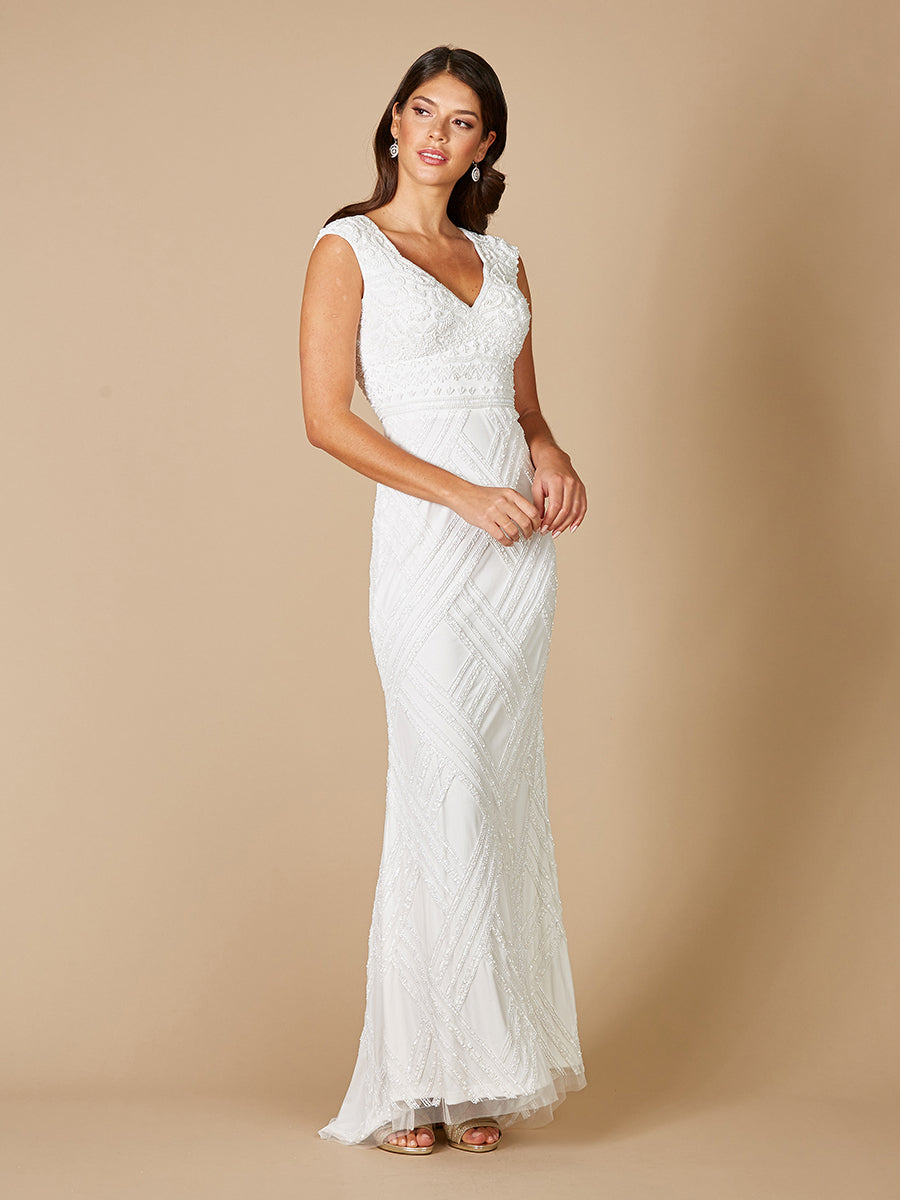 Lara Fabiana Cap Sleeve Beaded Wedding Gown - Glamourous Grace