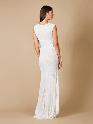 Lara Fabiana Cap Sleeve Beaded Wedding Gown - Glamourous Grace
