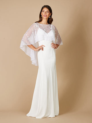 Lara Gertie Asymmetrical Tulle Beaded Capelet - Glamourous Grace