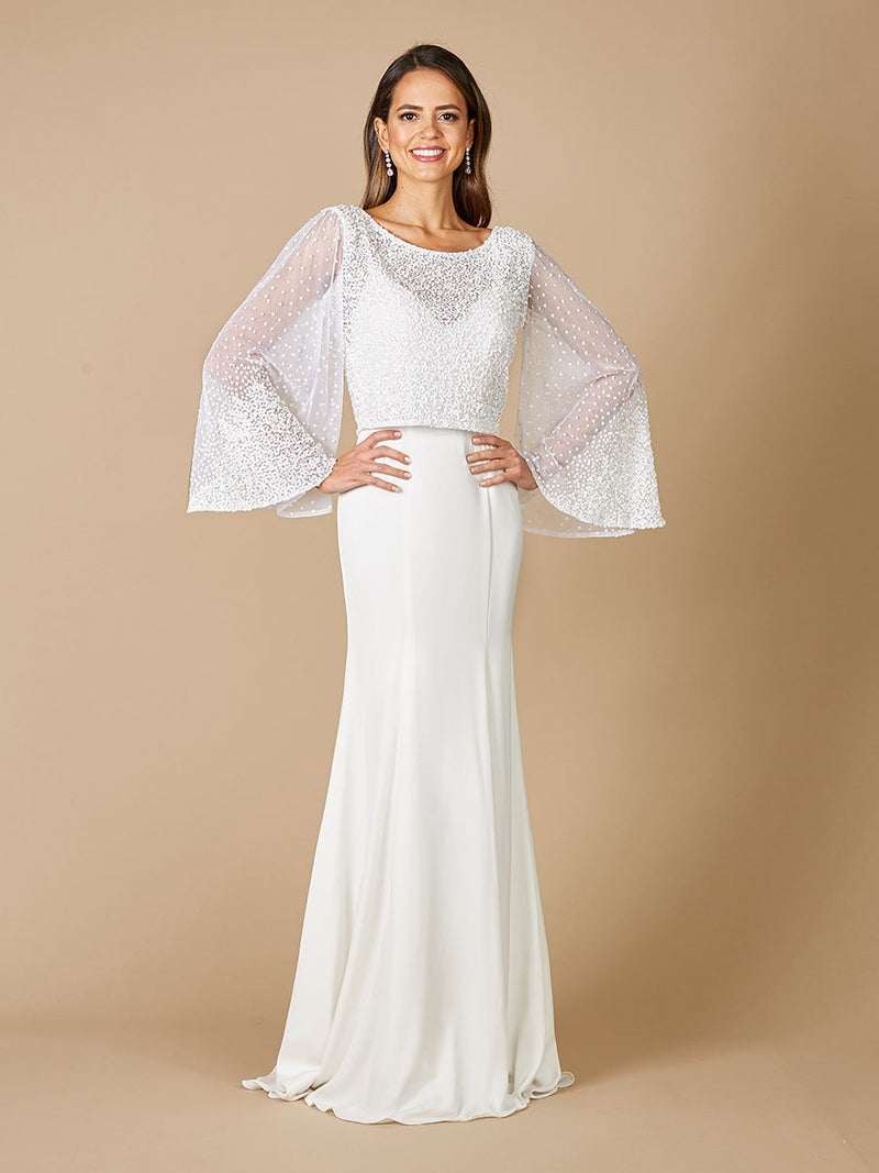 Lara Grace Beaded Long Sleeve Bridal Capelet Top - Glamourous Grace