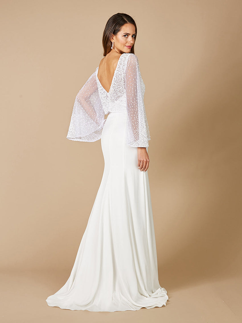 Lara Grace Beaded Long Sleeve Bridal Capelet Top - Glamourous Grace