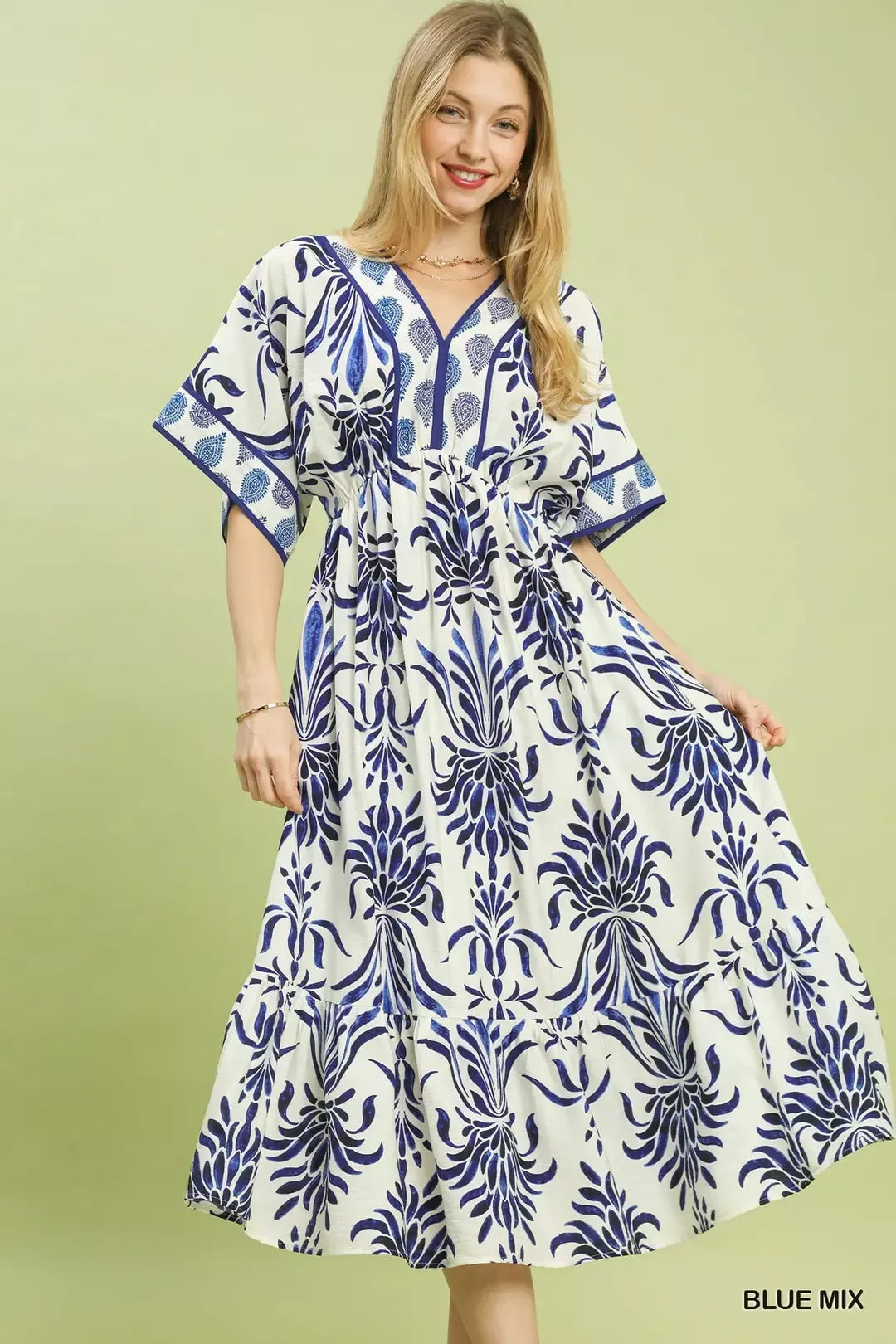 Umgee Mix Floral Border Midi Dress with Pockets - Glamourous Grace