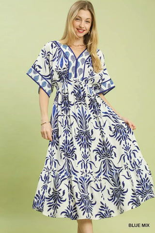 Umgee Mix Floral Border Midi Dress with Pockets - Glamourous Grace