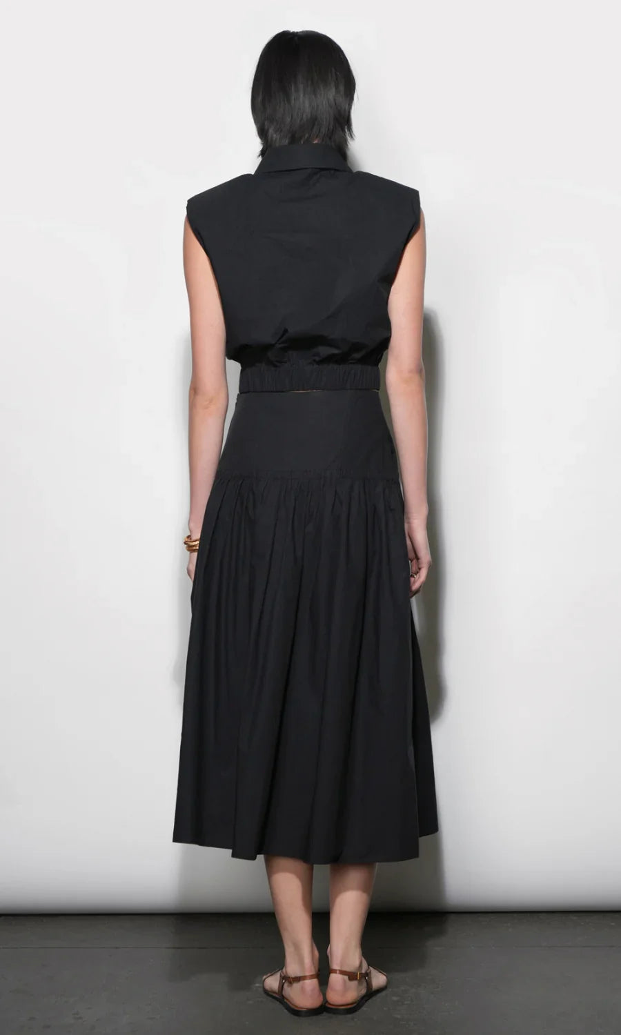 Oren Poplin Black Midi Skirt
