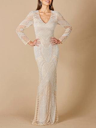 Haley Beaded Dress Nude/Ivory Bridal - Glamourous Grace