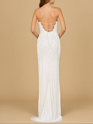 Scoop Neck, Open Back Beaded Bridal Gown - Glamourous Grace