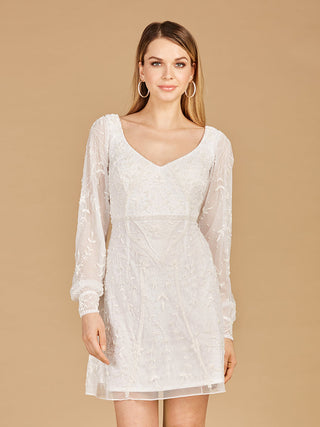 V-Neck, Long Sleeve Bridal Cocktail Dress - Glamourous Grace