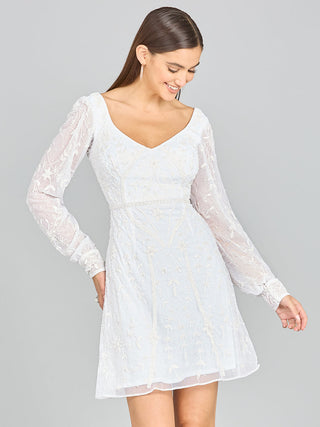 V-Neck, Long Sleeve Bridal Cocktail Dress - Glamourous Grace