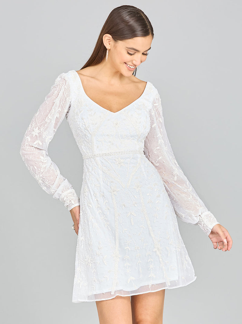 V-Neck, Long Sleeve Bridal Cocktail Dress - Glamourous Grace