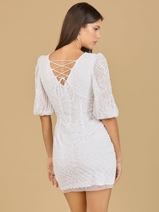 V-Neck Beaded Bridal Short with Sleeves - Glamourous Grace