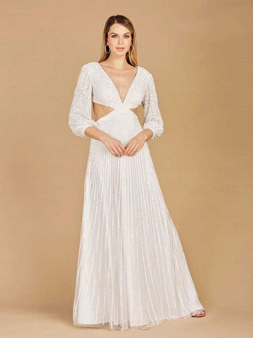 Long Sleeve Cut Out Wedding Dress - Glamourous Grace