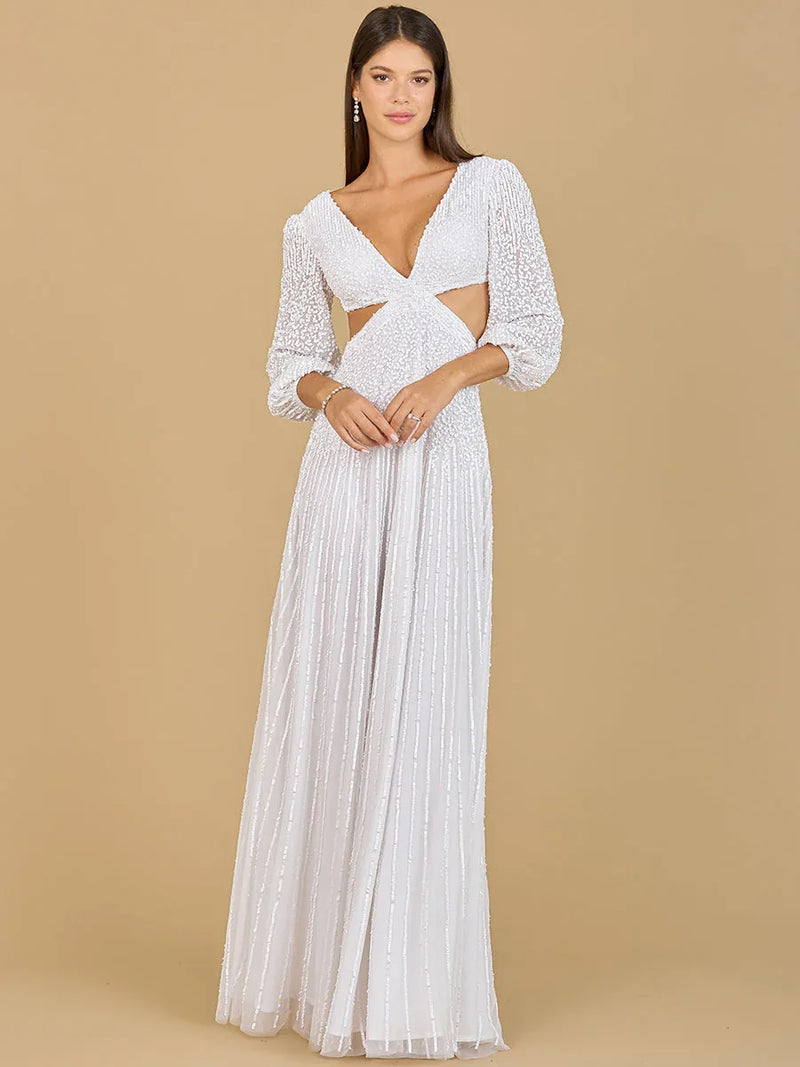 Long Sleeve Cut Out Wedding Dress - Glamourous Grace