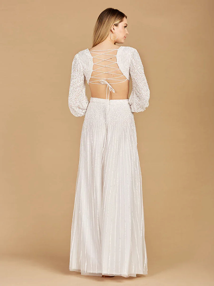 Long Sleeve Cut Out Wedding Dress - Glamourous Grace