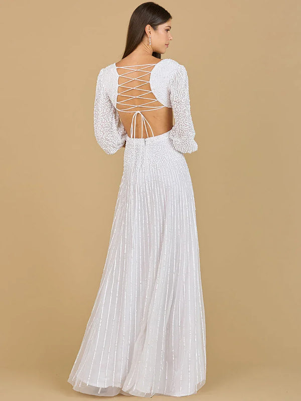 Long Sleeve Cut Out Wedding Dress - Glamourous Grace
