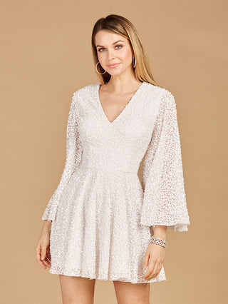 Long Bell Sleeve Sequin Bridal Cocktail Dress - Glamourous Grace