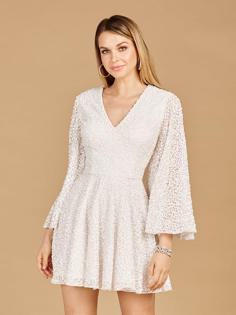 Long Bell Sleeve Sequin Bridal Cocktail Dress - Glamourous Grace