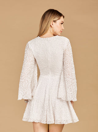 Long Bell Sleeve Sequin Bridal Cocktail Dress - Glamourous Grace