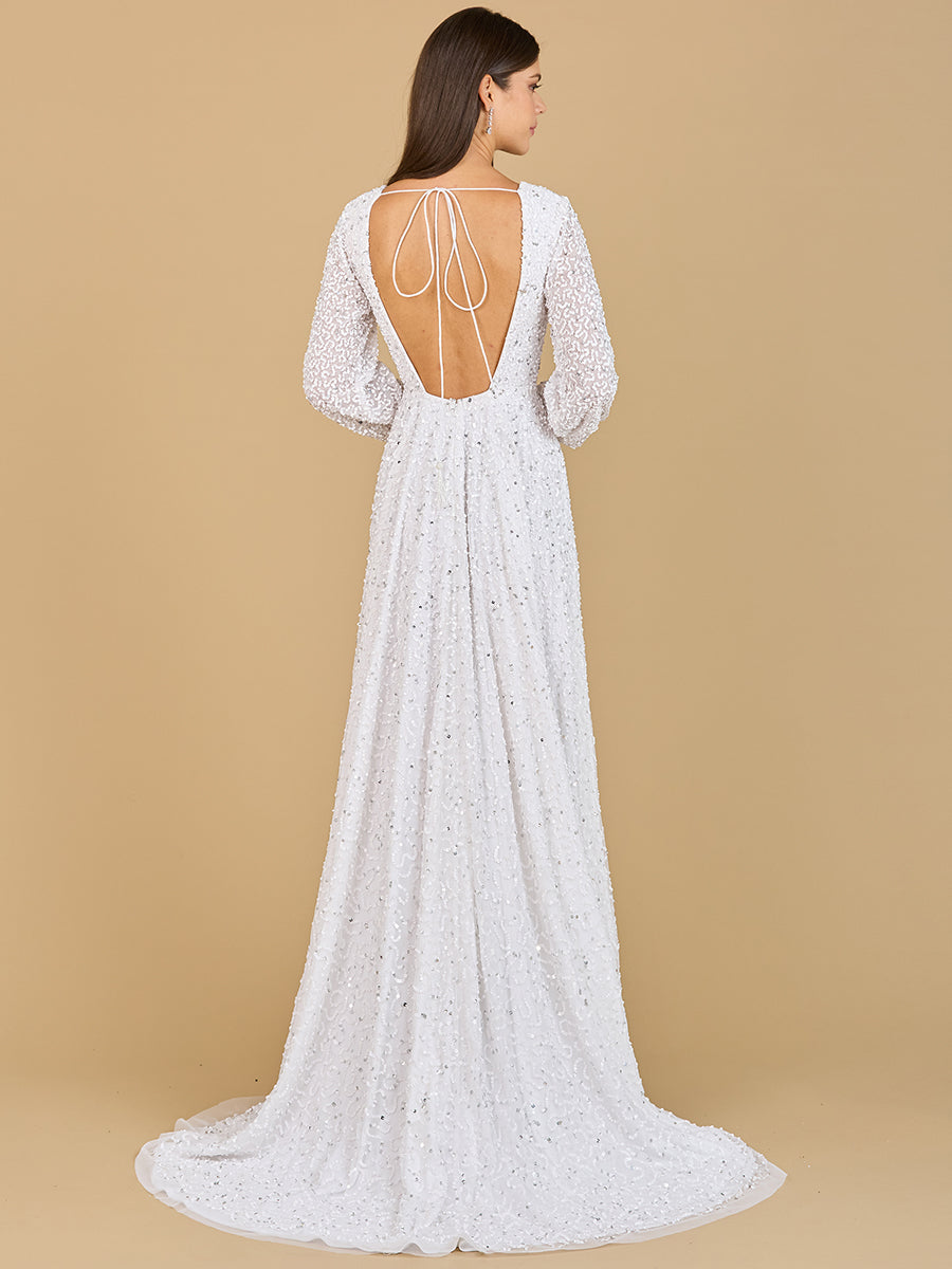 Long Sleeve, Beaded A-Line Bridal Dress - Glamourous Grace