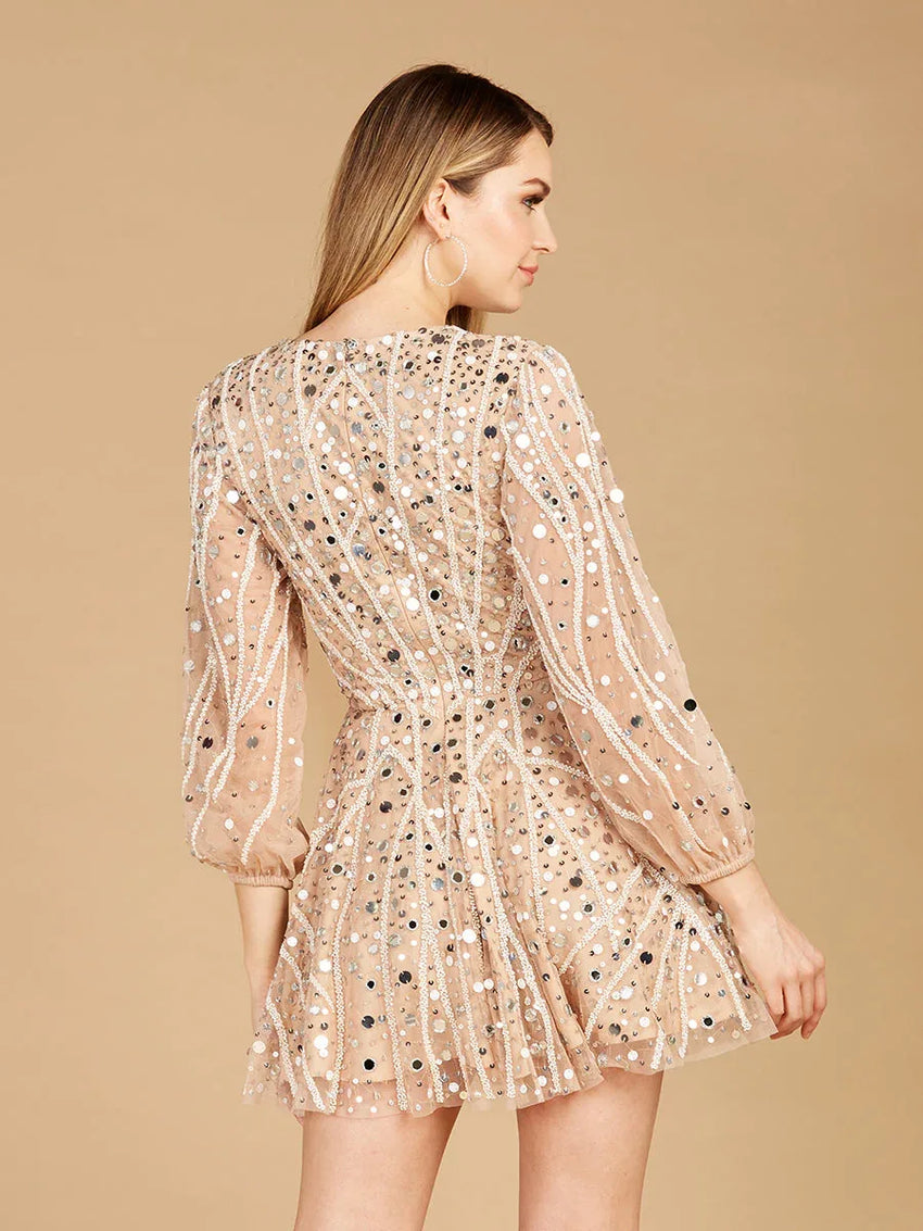 Beaded Long Sleeve Bridal Cocktail Short- OUTLET - Glamourous Grace