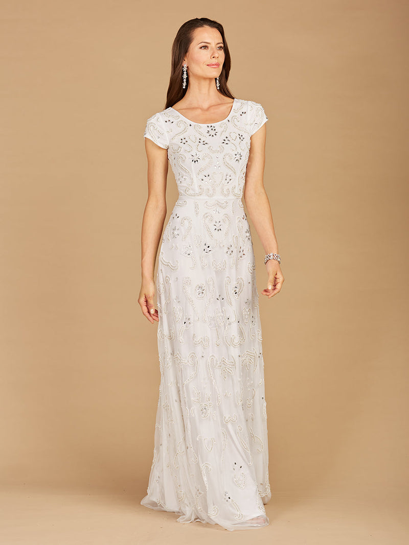 Cap Sleeve Beaded Bridal Gown - Glamourous Grace