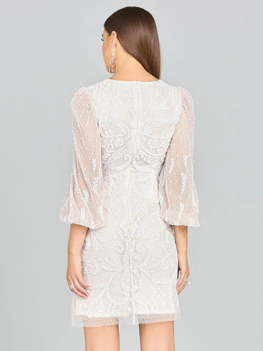 V-Neck, Balloon Sleeve Bridal Mini - Glamourous Grace