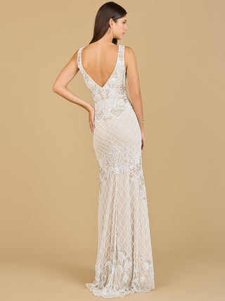 Lara New York high-neck sleeveless wedding gown with elegant fitted design and intricate lace details, front view.