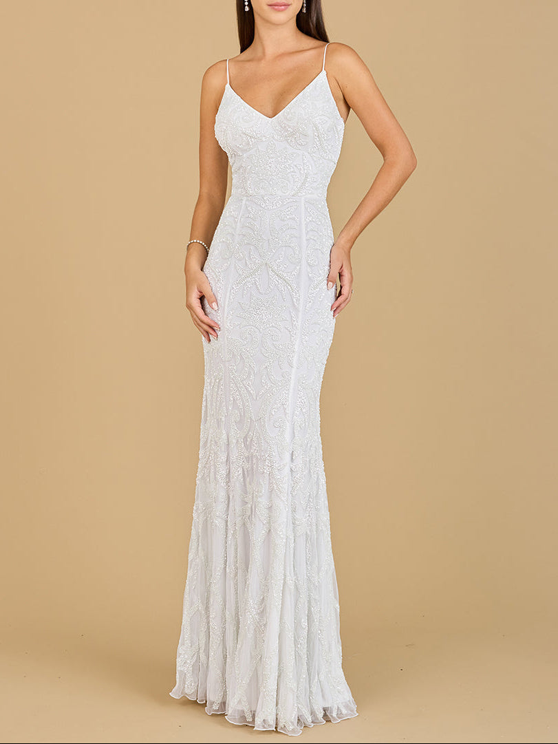 Beaded Spaghetti Strap Mermaid Gown - Glamourous Grace