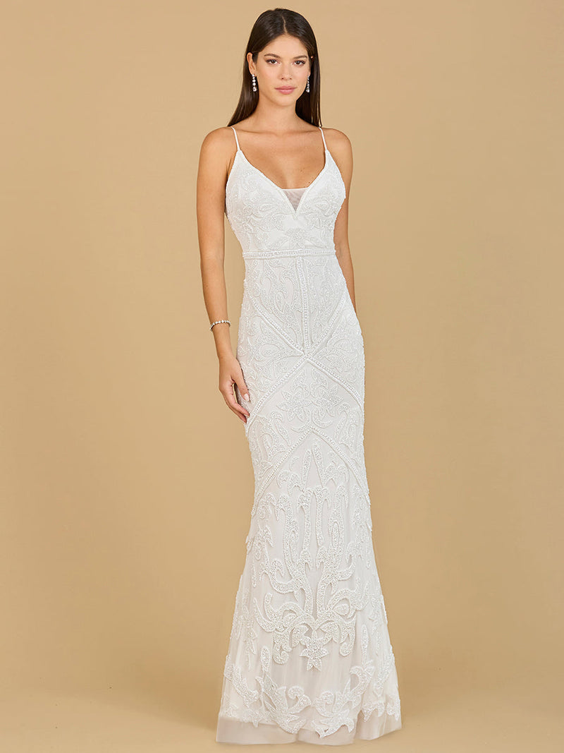 Beaded Spaghetti Strap Fitted Gown - Glamourous Grace