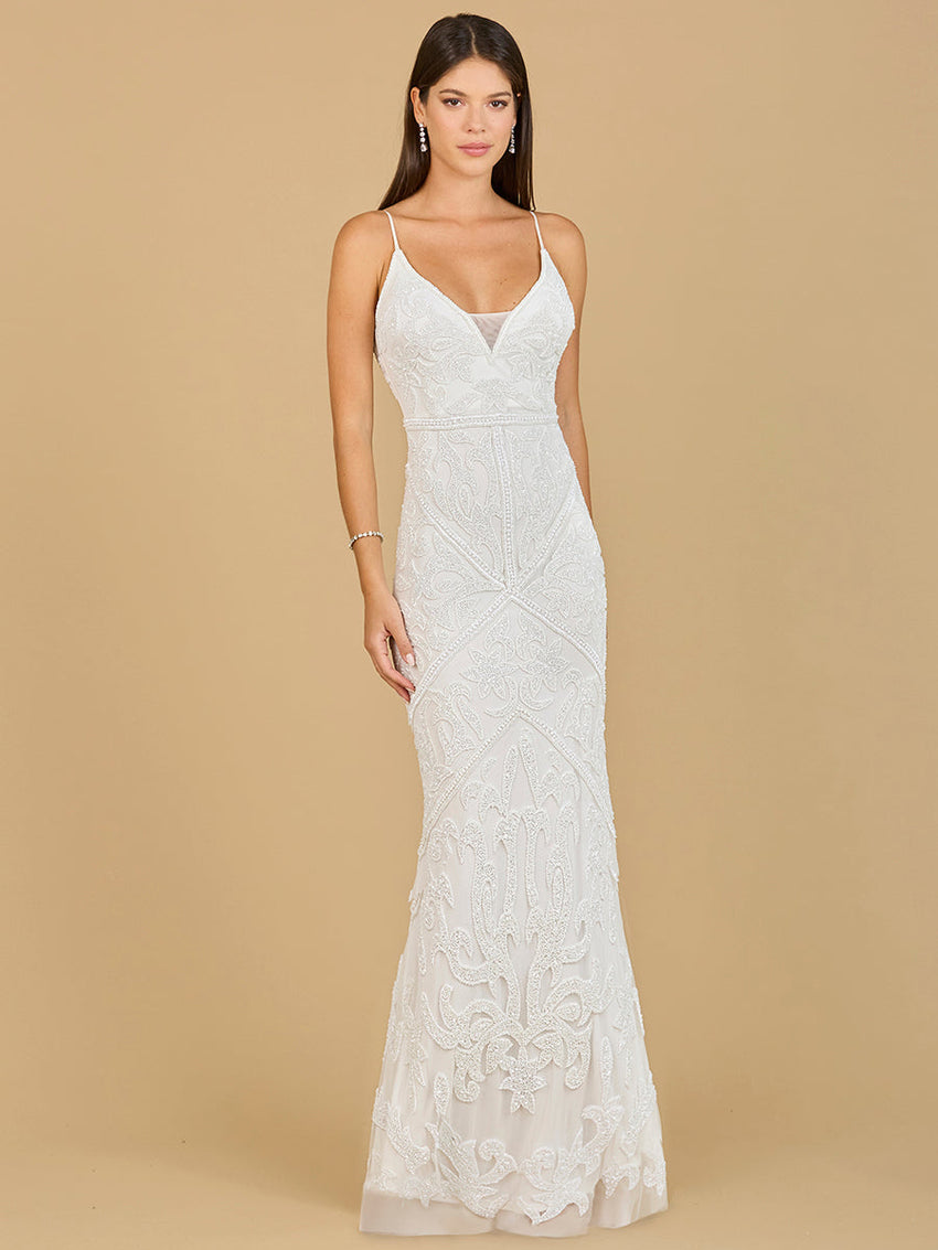 Beaded Spaghetti Strap Fitted Gown - Glamourous Grace