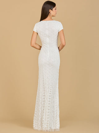 Beaded V-Neckline Dress with Cap Sleeves - Glamourous Grace