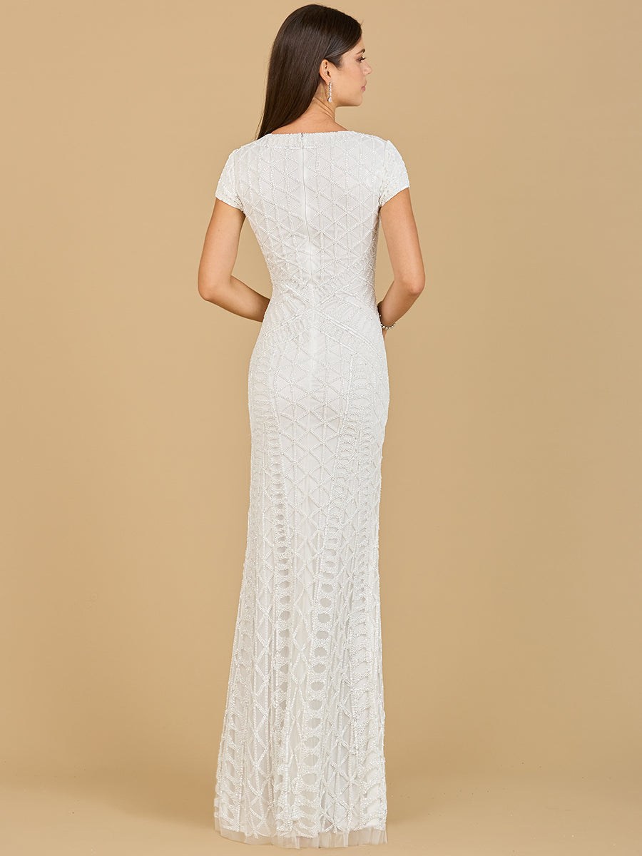 Beaded V-Neckline Dress with Cap Sleeves - Glamourous Grace