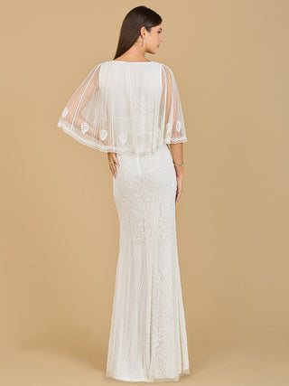 Cape Sleeve V-Neck Beaded Gown - Glamourous Grace