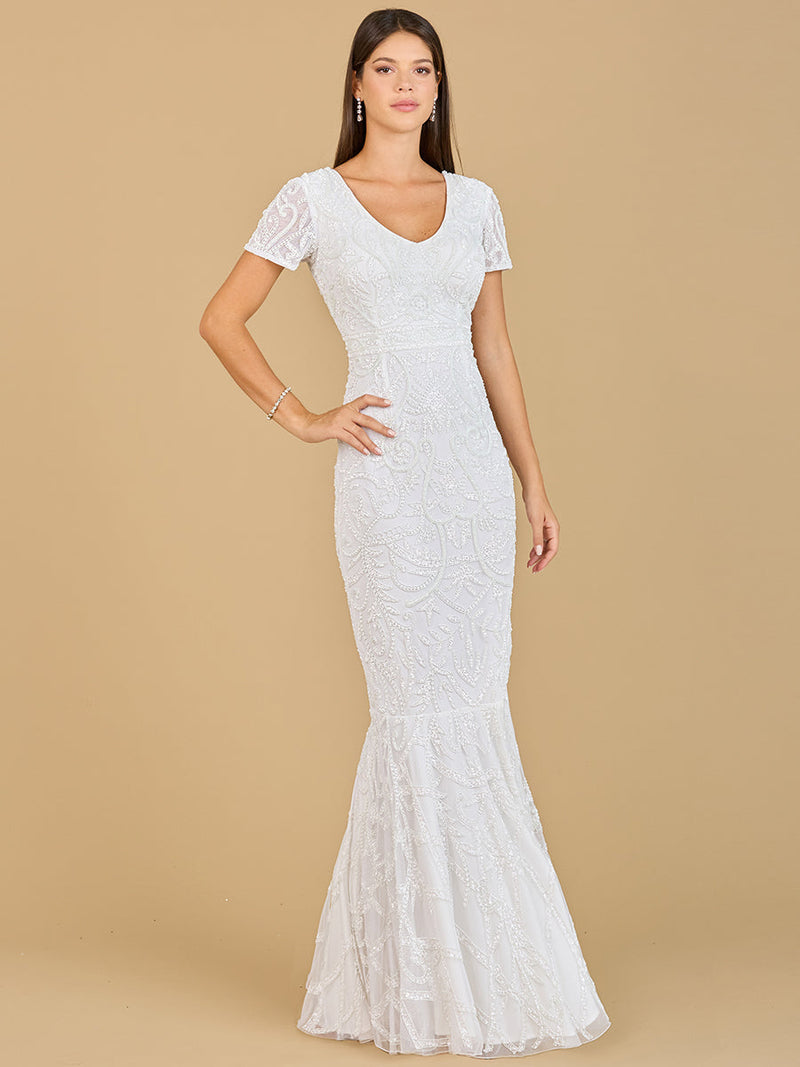 Cap Sleeve Beaded Wedding Gown - Glamourous Grace