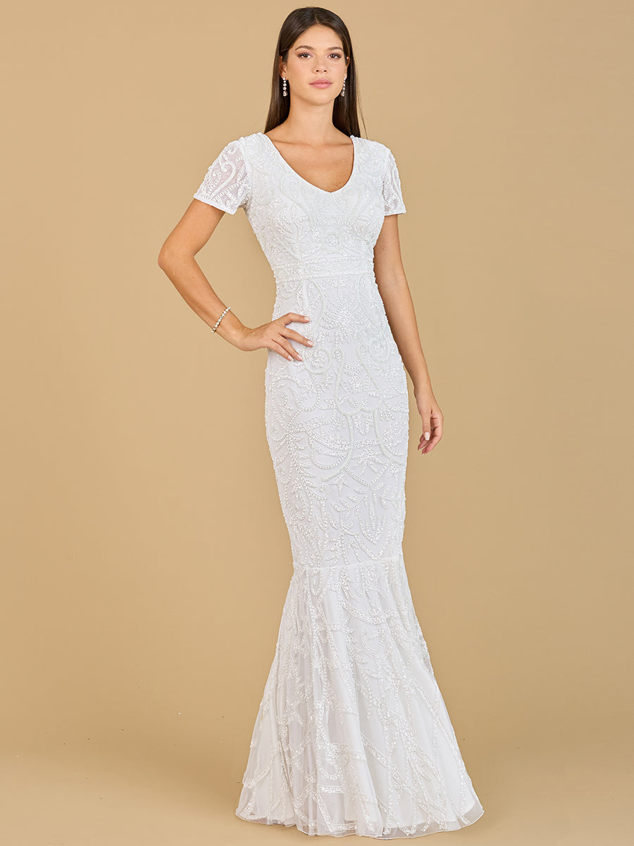Cap Sleeve Beaded Wedding Gown - Glamourous Grace