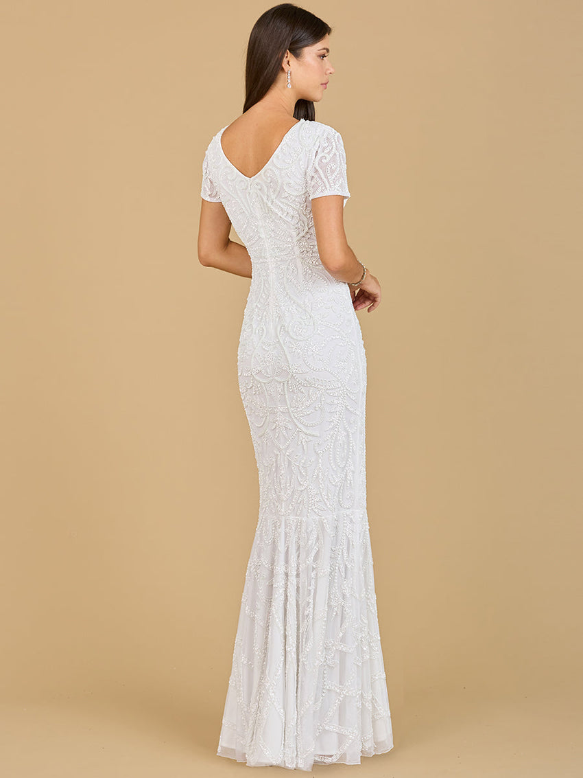 Cap Sleeve Beaded Wedding Gown - Glamourous Grace