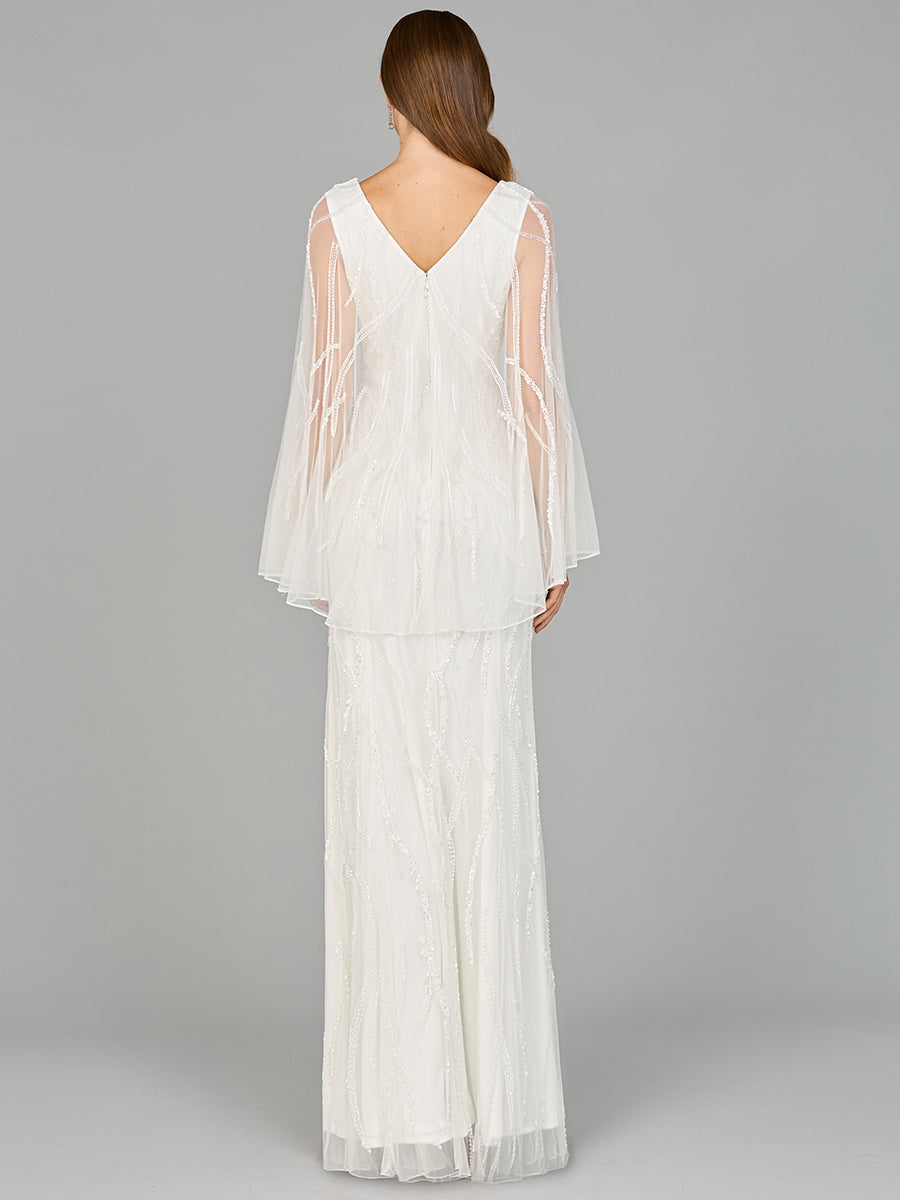 Cape Sleeve Beaded Bridal Gown - Glamourous Grace
