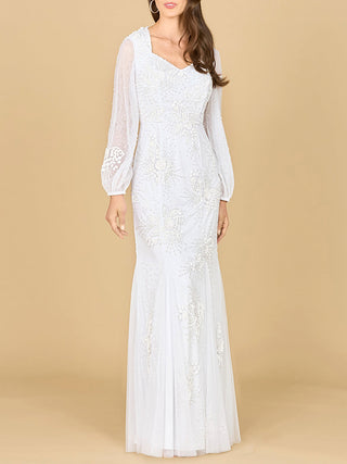 Long Sleeve Beaded Bridal Gown - Glamourous Grace
