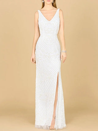Beaded Bridal Gown with Lace Up Back - Glamourous Grace