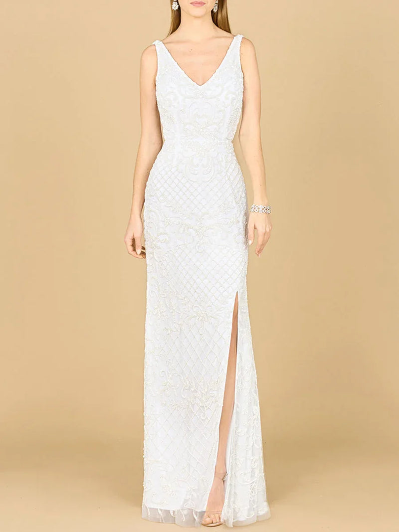 Beaded Bridal Gown with Lace Up Back - Glamourous Grace