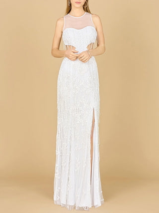 Beaded Cutout Bridal Gown with Fringe - Glamourous Grace
