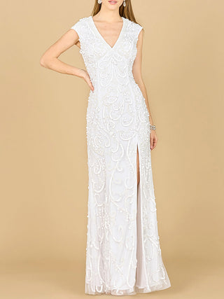 Beaded Cap Sleeve Wedding Dress - Glamourous Grace