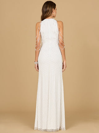 Halter Neck Gown with Fringe - Glamourous Grace