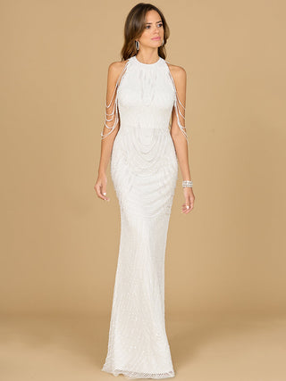 Halter Neck Gown with Fringe - Glamourous Grace