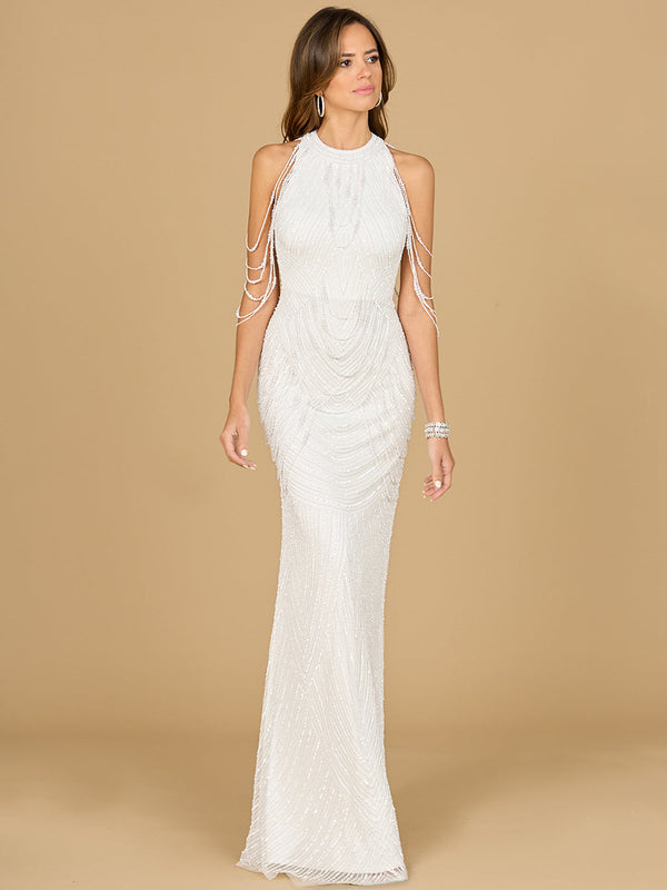 Halter Neck Gown with Fringe - Glamourous Grace