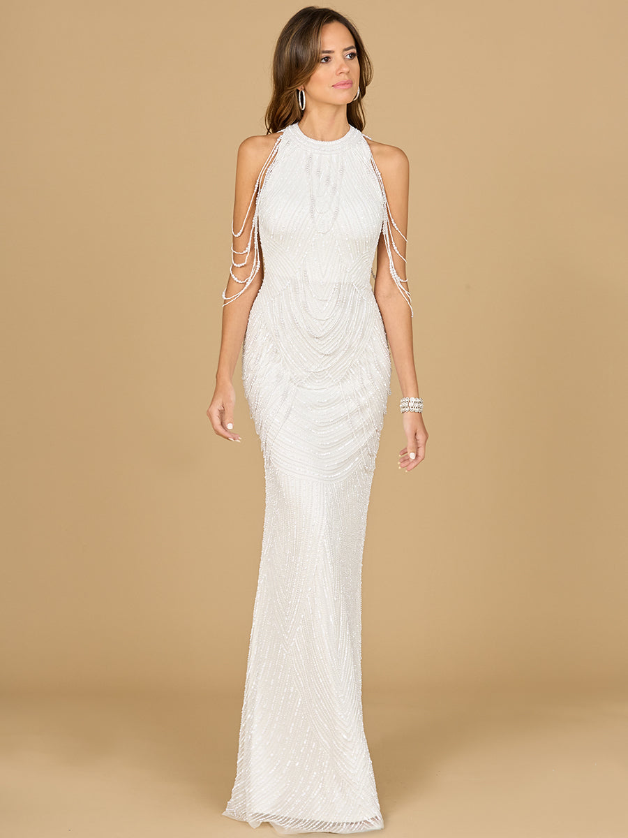 Halter Neck Gown with Fringe - Glamourous Grace
