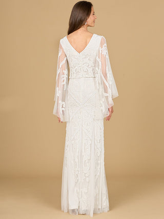 Beaded Cape Sleeve Wedding Dress - Glamourous Grace