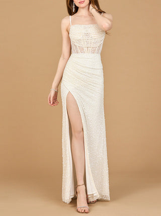 Elegant Corset Gown with Slit - Glamourous Grace